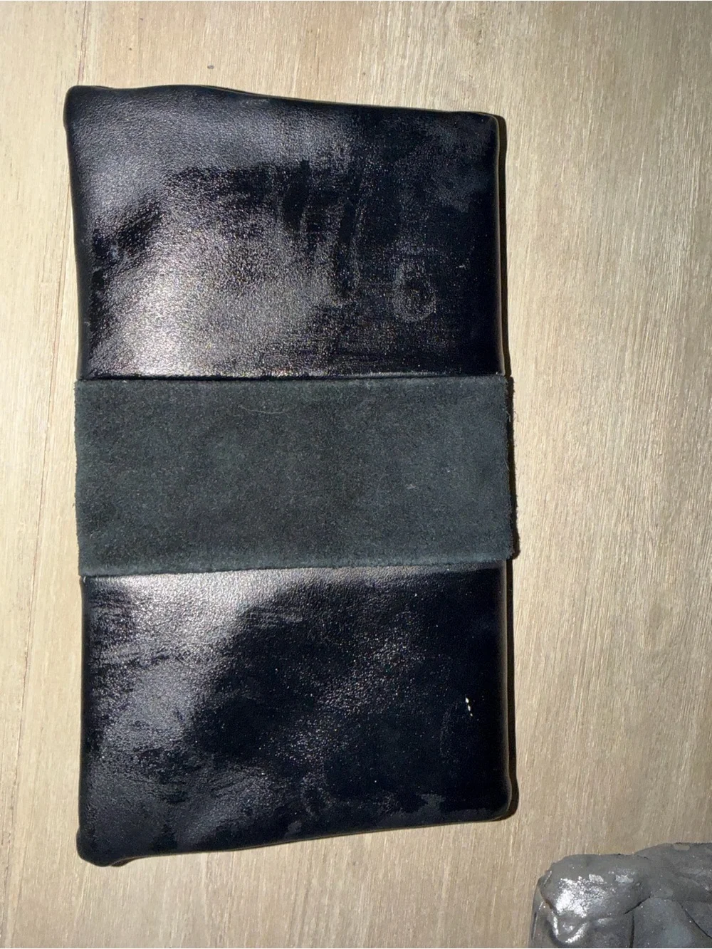 Nordstrom Black Leather & Suede Foldover Clutch with Gold Zip